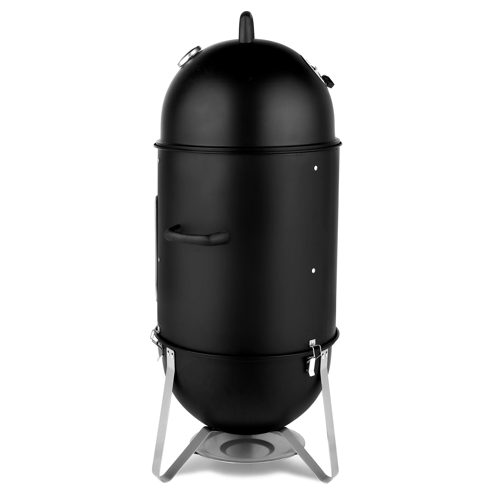Black 3-layer Oval Cylinder Smoker Iron Charcoal Grill