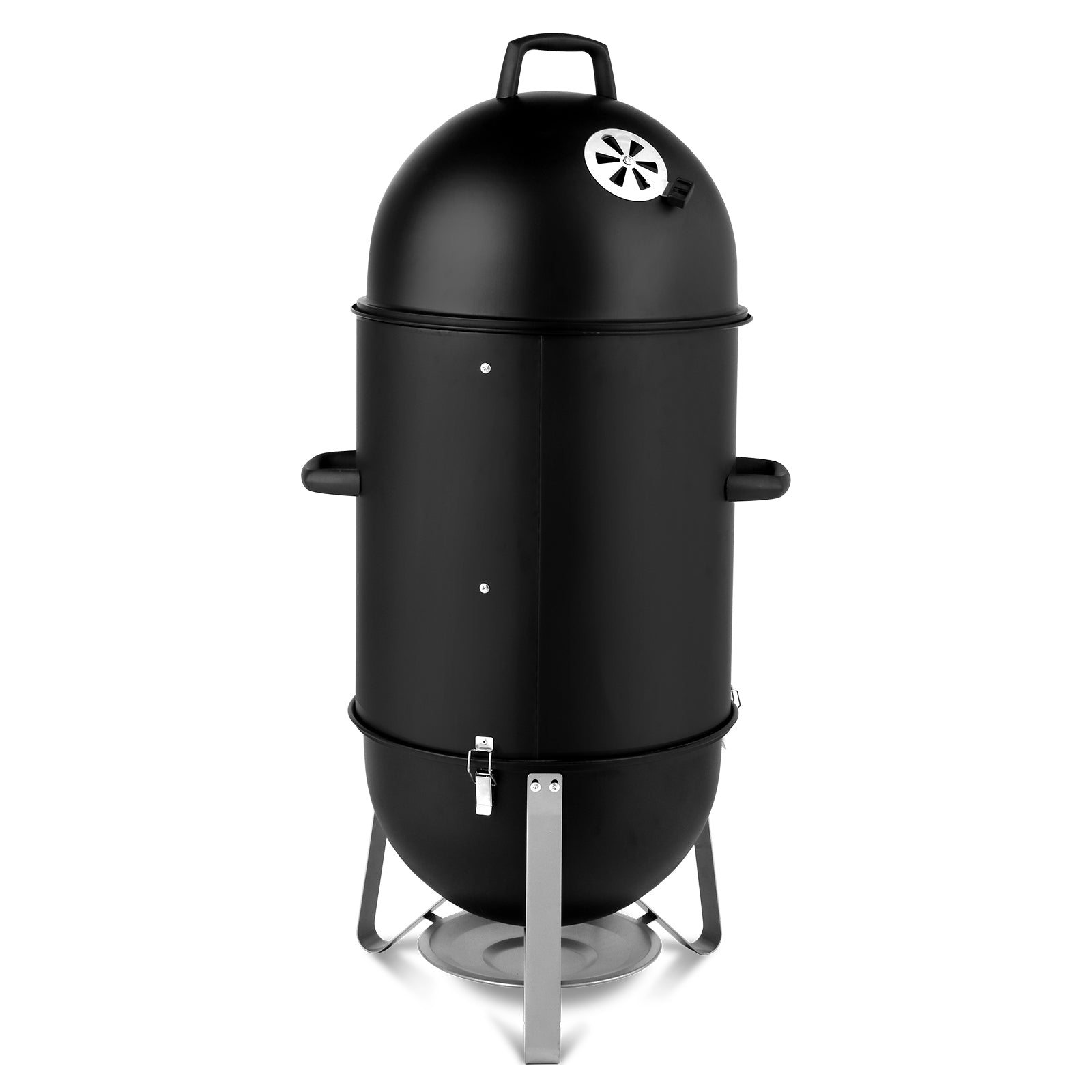 Black 3-layer Oval Cylinder Smoker Iron Charcoal Grill