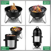 Black 3-layer Oval Cylinder Smoker Iron Charcoal Grill