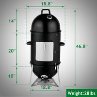 Black 3-layer Oval Cylinder Smoker Iron Charcoal Grill