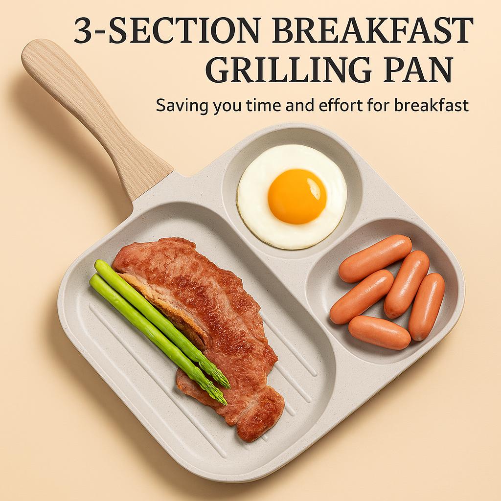 Large 3-In-1 Divided Breakfast Frying Pan Nonstick Egg Omelette Grill Pan Steak Pan Skillet Hamburger Bread Cooking Utensils