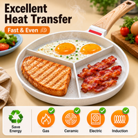 3-in-1 Nonstick Omelet Pan with Heat Resistant Handle 3-Cup Breakfast Divided Grill Frying Pan for Egg Kitchen Utensils