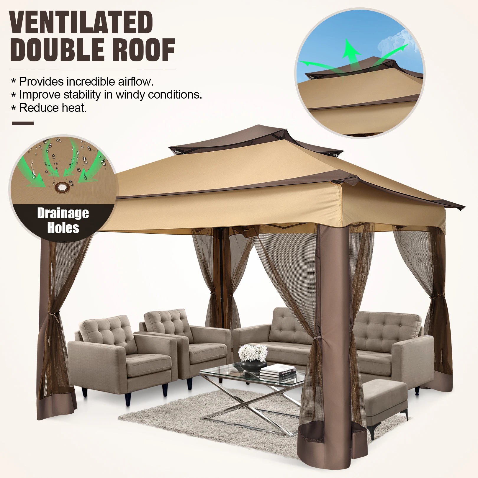 11x11 Pop Up Gazebo Tent with Mosquito Net & Canopy