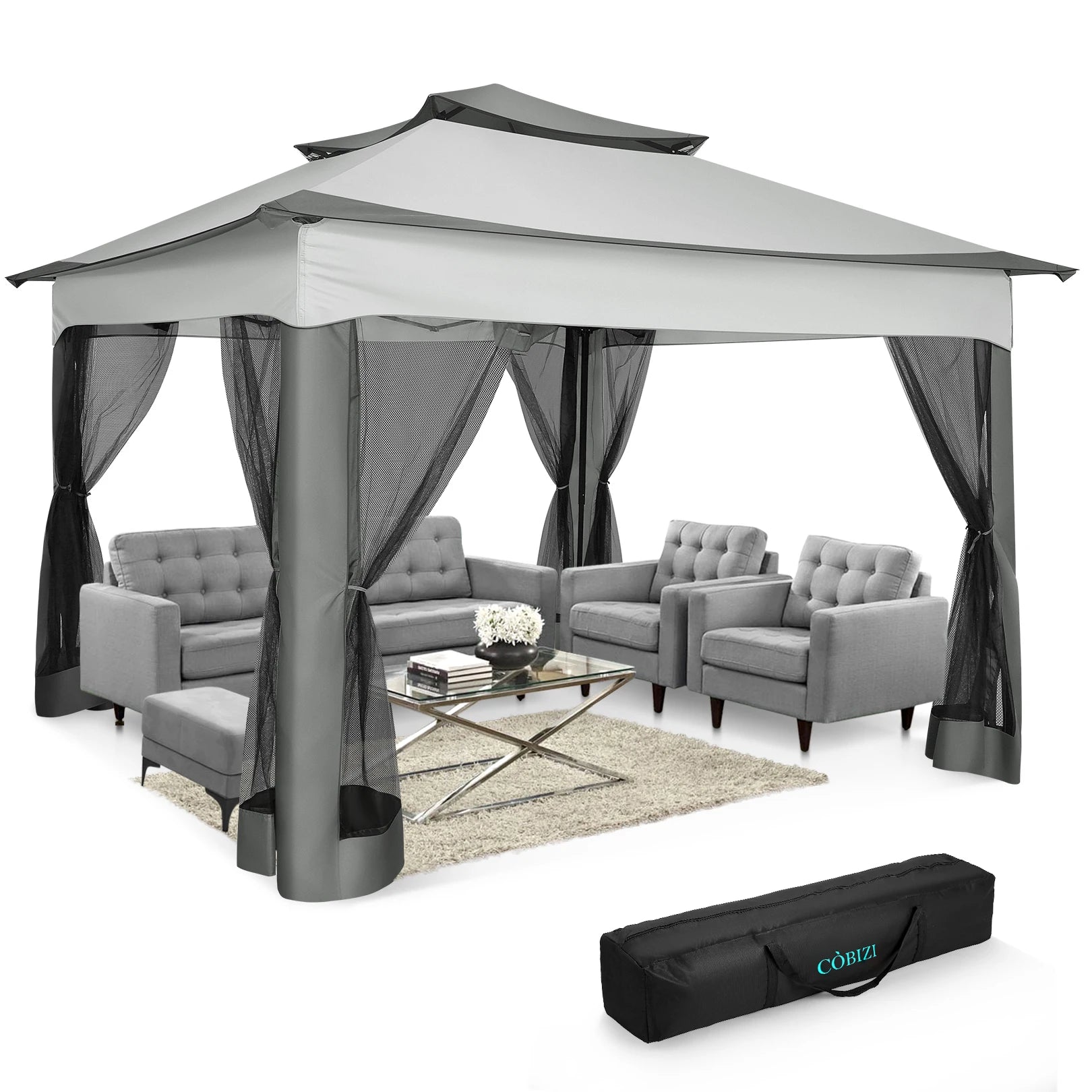 11x11 Pop Up Gazebo Tent with Mosquito Net & Canopy