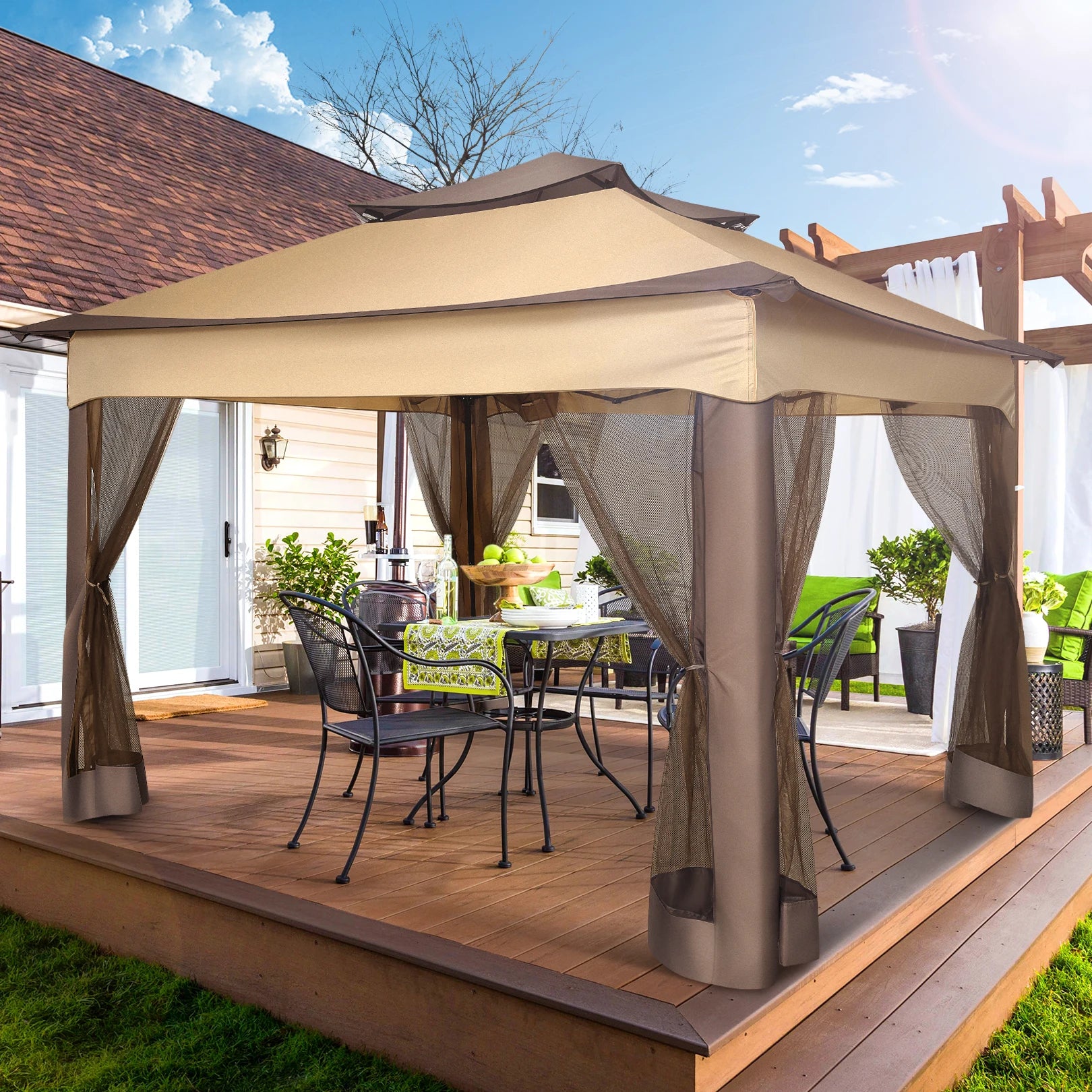 11x11 Pop Up Gazebo Tent with Mosquito Net & Canopy