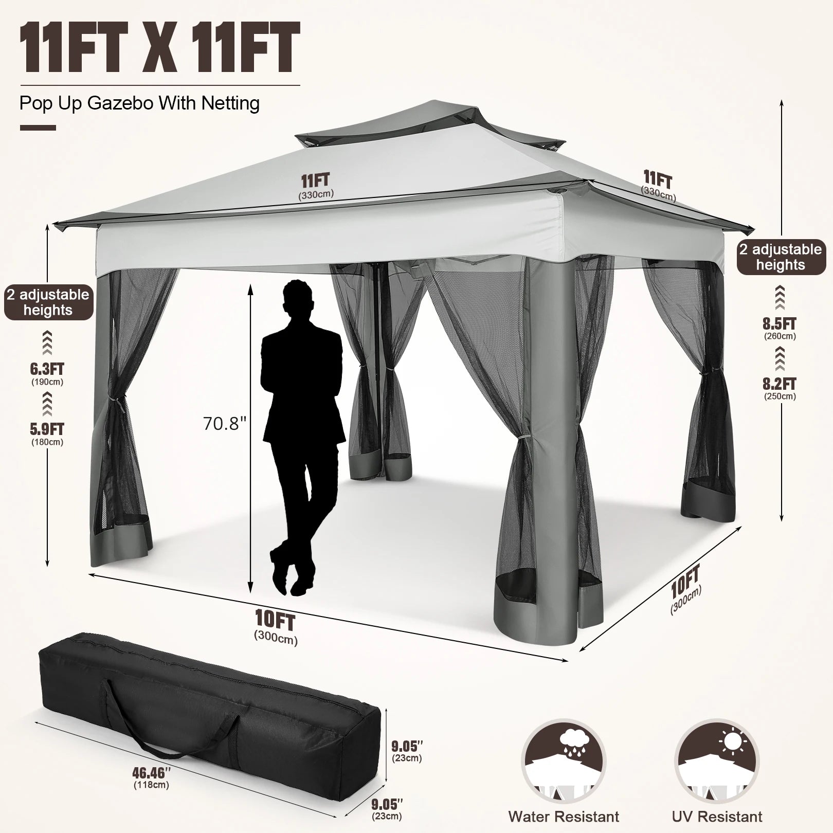 11x11 Pop Up Gazebo Tent with Mosquito Net & Canopy