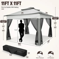 11x11 Pop Up Gazebo Tent with Mosquito Net & Canopy