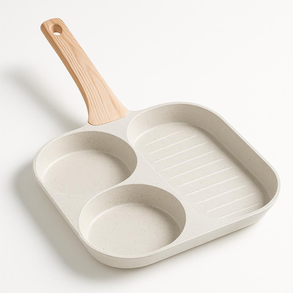 Large 3-In-1 Divided Breakfast Frying Pan Nonstick Egg Omelette Grill Pan Steak Pan Skillet Hamburger Bread Cooking Utensils