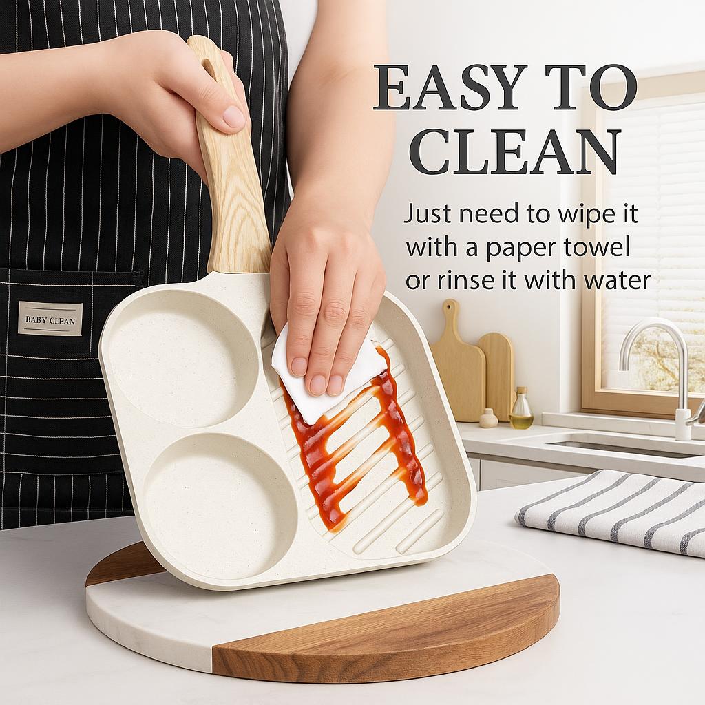 Large 3-In-1 Divided Breakfast Frying Pan Nonstick Egg Omelette Grill Pan Steak Pan Skillet Hamburger Bread Cooking Utensils