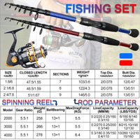Sougayilang Telescopic Fishing Combo 1.8m 2.1m 2.4m Carbon Fiber Rod and 5.5:1 13+1BB Spinning Fishing Reel Fishing Kit Pesca