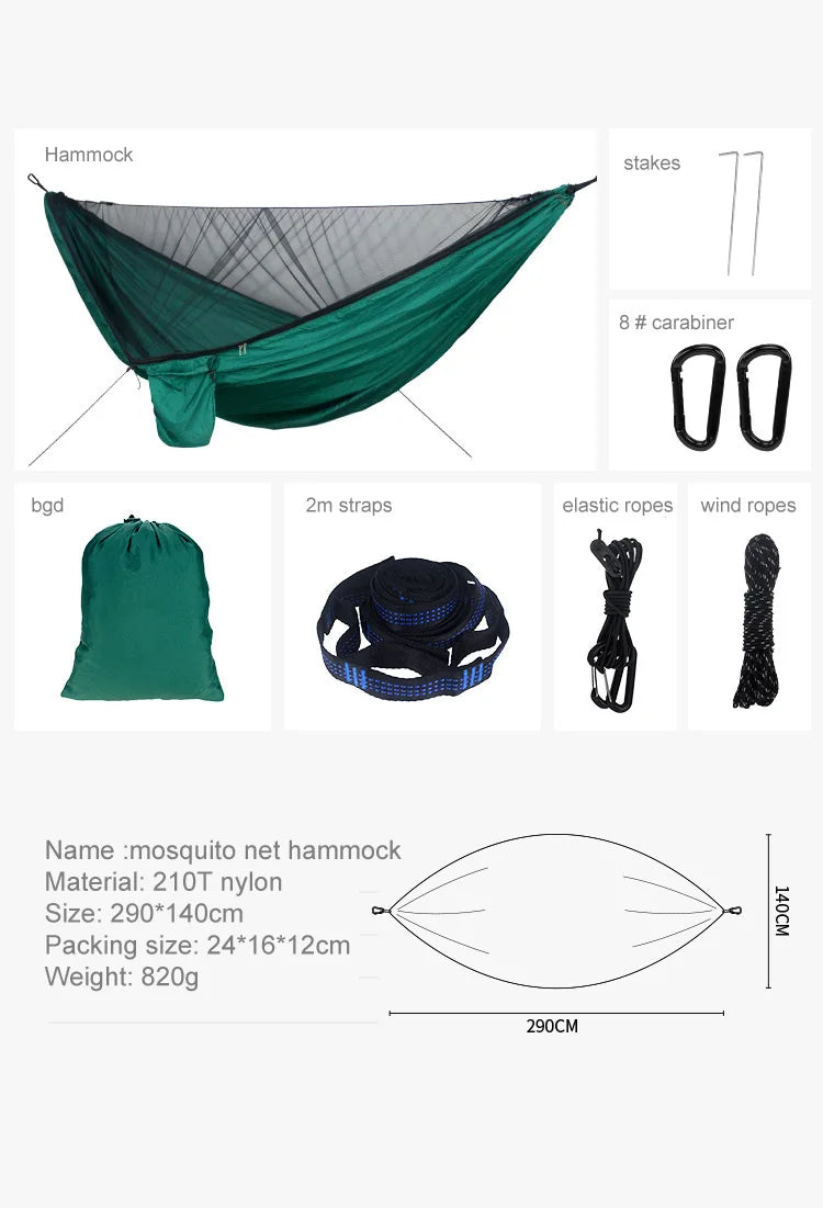 Heavy Duty Camping Hammock with Mosquito Net & Rain Fly – Waterproof Outdoor Survival Hammock System