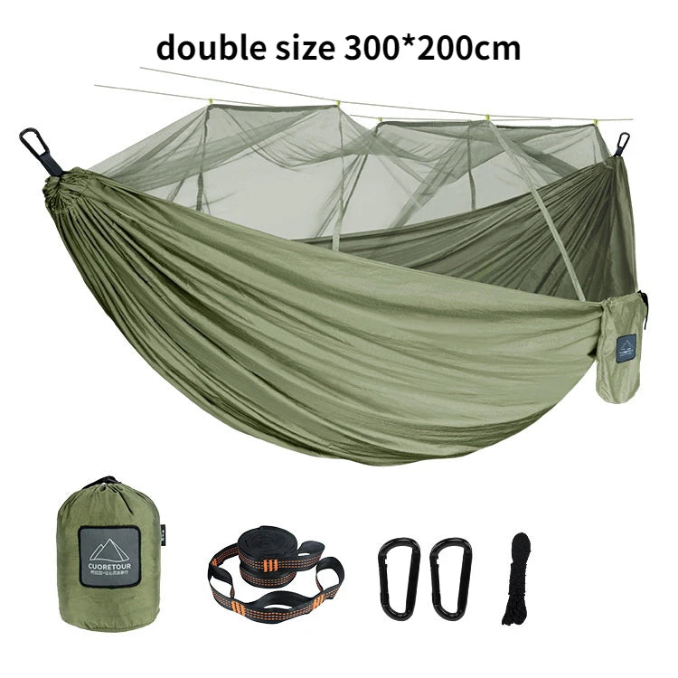 Portable Heavy Duty Nylon Camping Hammock with Mosquito Net – Single/Double Outdoor Travel Hammock