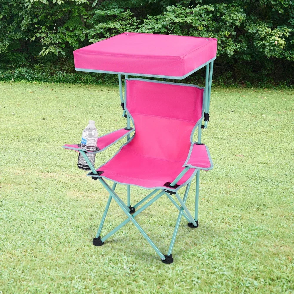 Kids Canopy Camp Chair with Safety Lock - 125lb Capacity (Pink/Green)