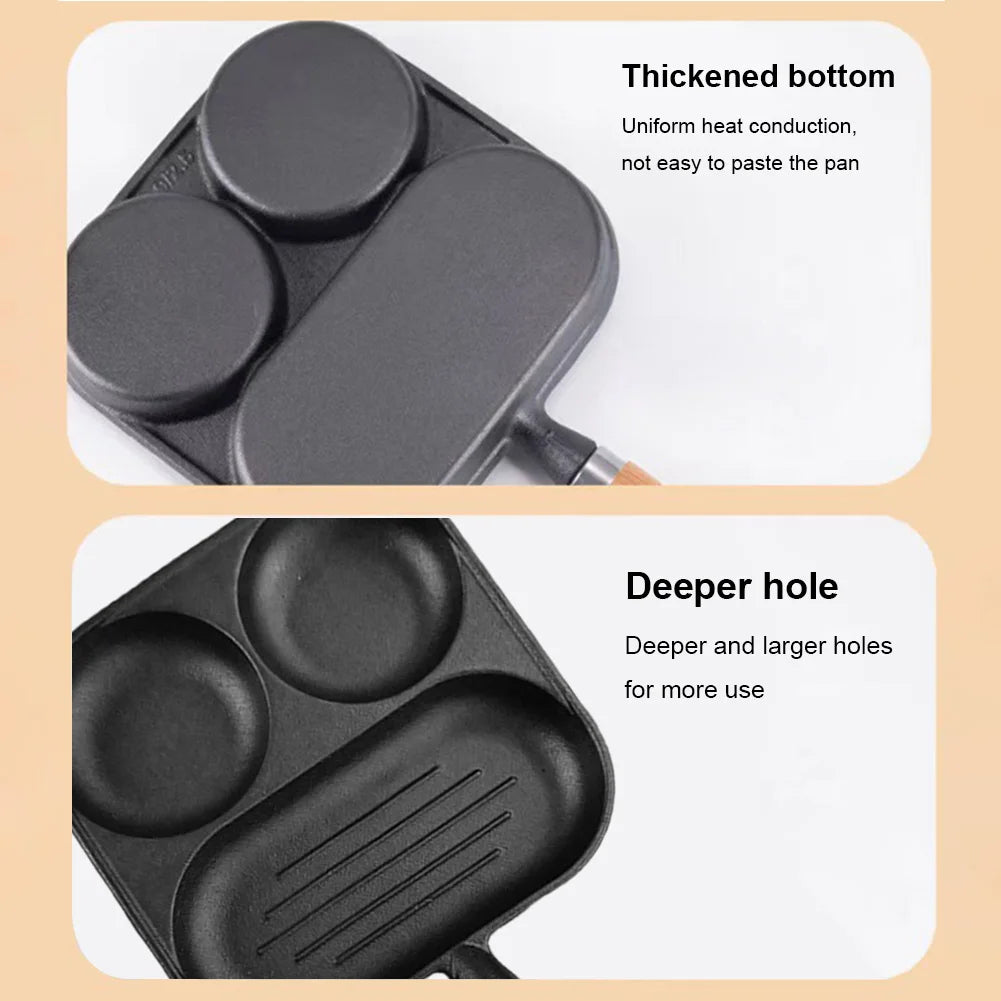 Iron Cast 3-in-1  Egg Frying Pan with  Handle Egg Cooker Pan Nonstick Egg Pan for Gas Stove & Induction Cooker