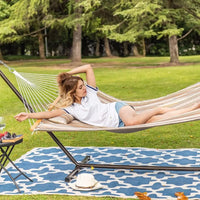 Heavy Duty Quilted Double Hammock with Stand (450lb Capacity) – Indoor & Outdoor Camping Hammock (Olive Green Stripes)