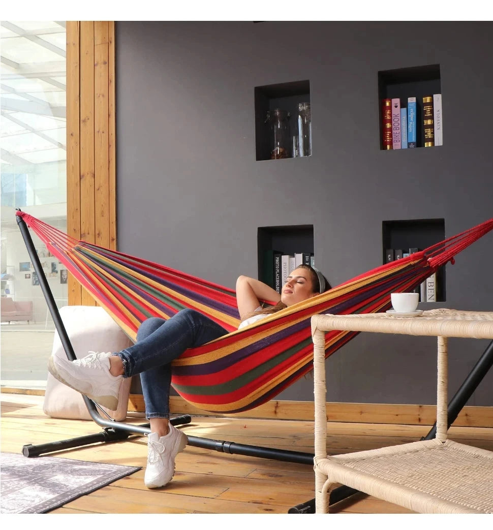 Heavy Duty Canvas Camping Hammock with Tree Straps (High Load Capacity) – Durable Outdoor Hammock for Garden & Backyard