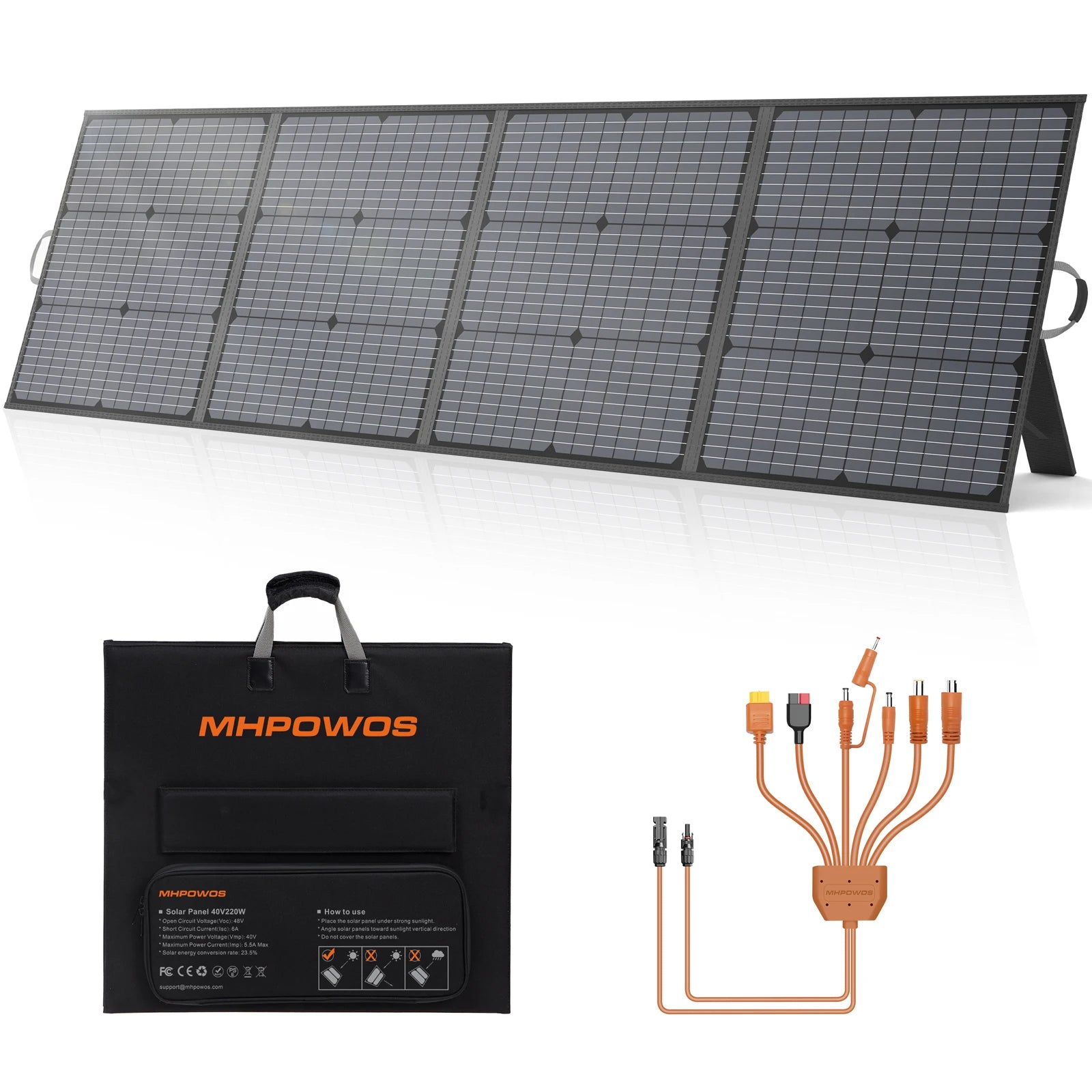 MHPOWOS 220W Foldable Solar Panel – Portable MC4 Solar Charger for Camping & Power Stations