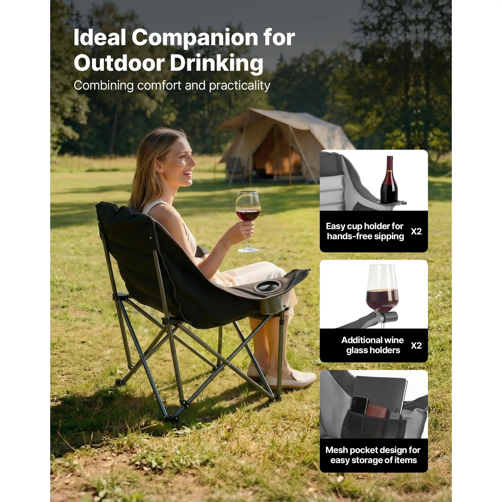 SucceBuy Oversized Camping Chair 450lbs Heavy Duty, Portable