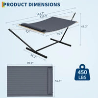 Heavy Duty Double Hammock with Steel Stand (475lb Capacity) – Breathable Cotton Rope Outdoor Hammock with Quilted Pad