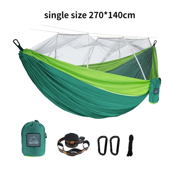 Portable Heavy Duty Nylon Camping Hammock with Mosquito Net – Single/Double Outdoor Travel Hammock