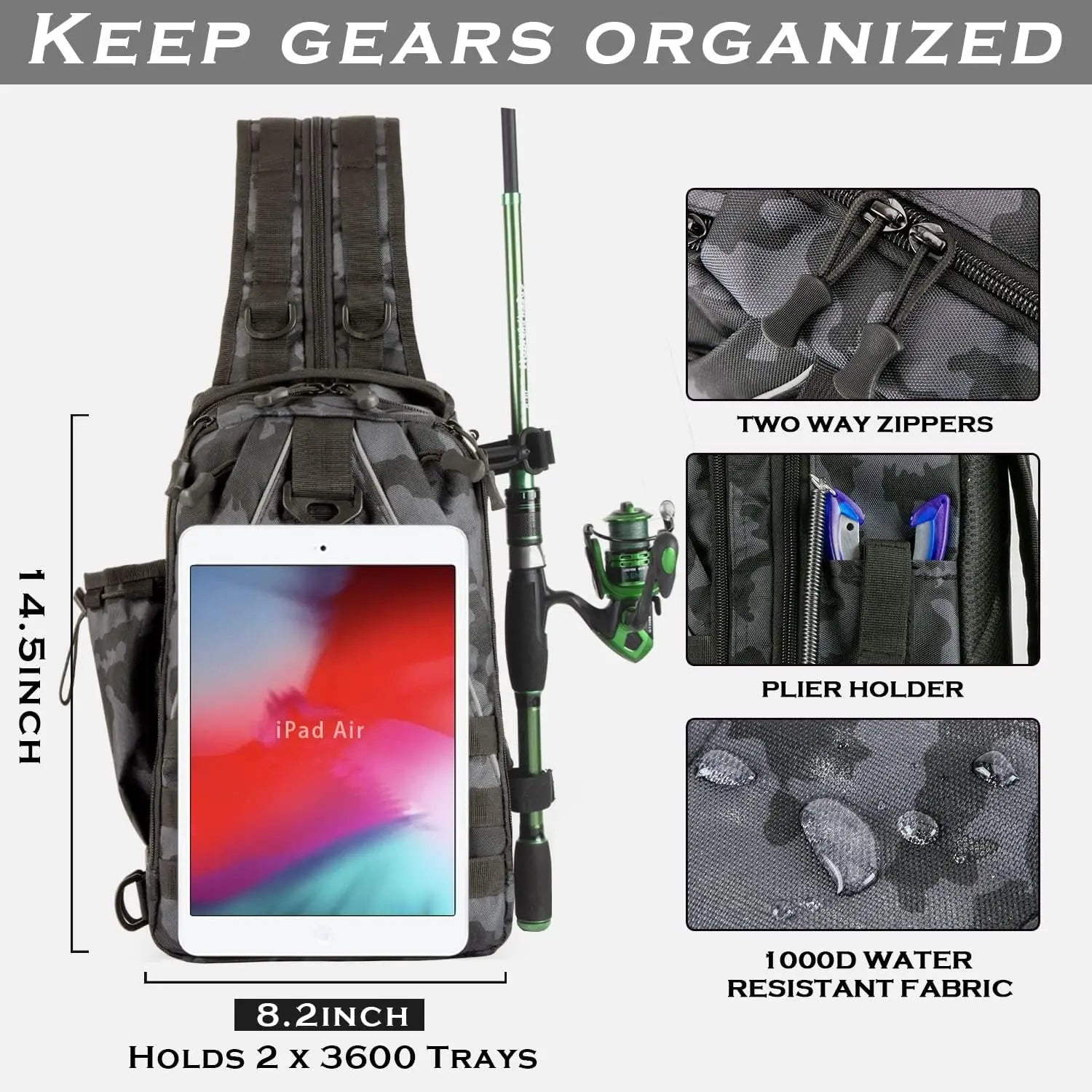 Heavy Duty Fishing Backpack Sling Bag – Multi-Compartment Tackle Storage Bag with Rod Holder