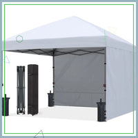 10x10 Pop Up Canopy Tent with 2 Sidewalls, Easy Setup for Outdoor Sun and Rain Protection, White