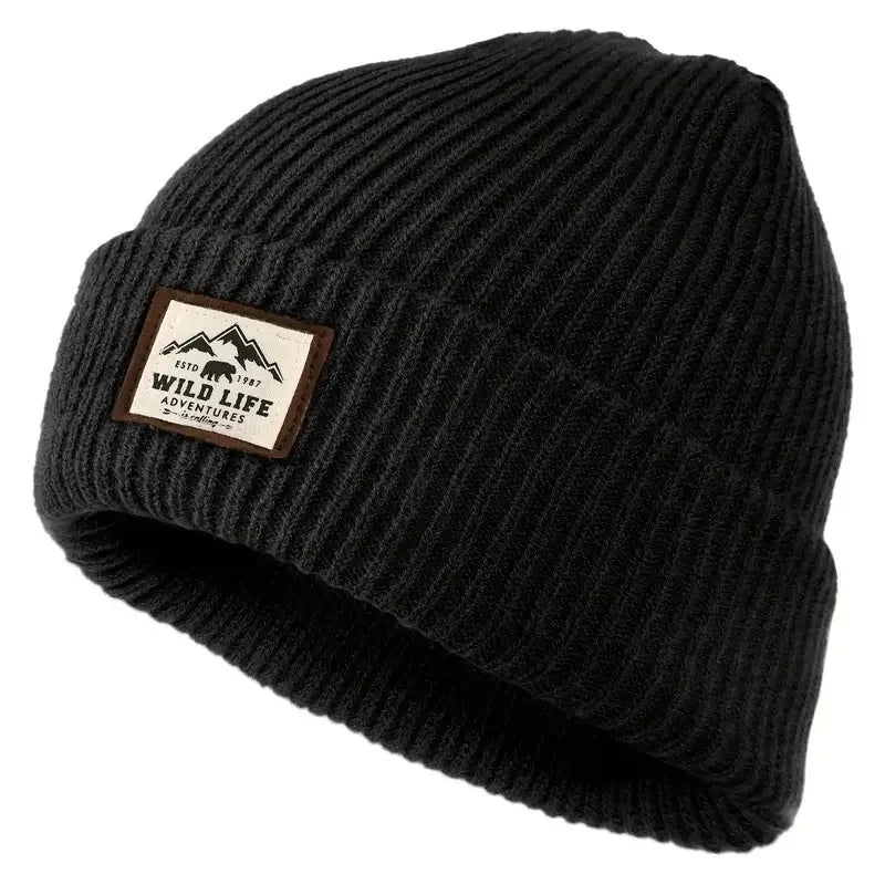 Warm Knitted Beanie Hat with Ear Protection – Jacquard Stripe Winter Casual Cap