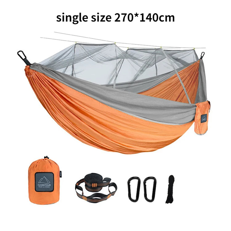 Portable Heavy Duty Nylon Camping Hammock with Mosquito Net – Single/Double Outdoor Travel Hammock