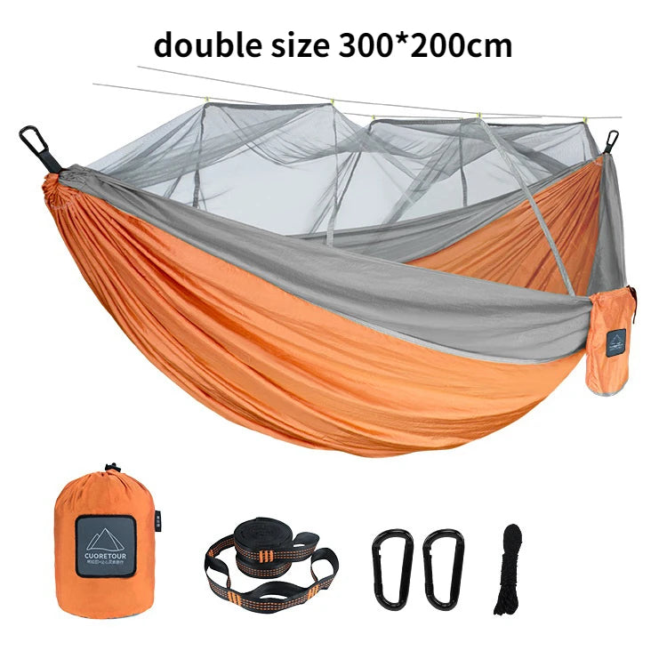 Portable Heavy Duty Nylon Camping Hammock with Mosquito Net – Single/Double Outdoor Travel Hammock