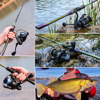 Sougayilang 1.8m MH Spinning Fishing Rod Reel Combo 2 Section Cross Carbon Fiber Pole 5.2:1 Gear Ratio Reel for Freshwater
