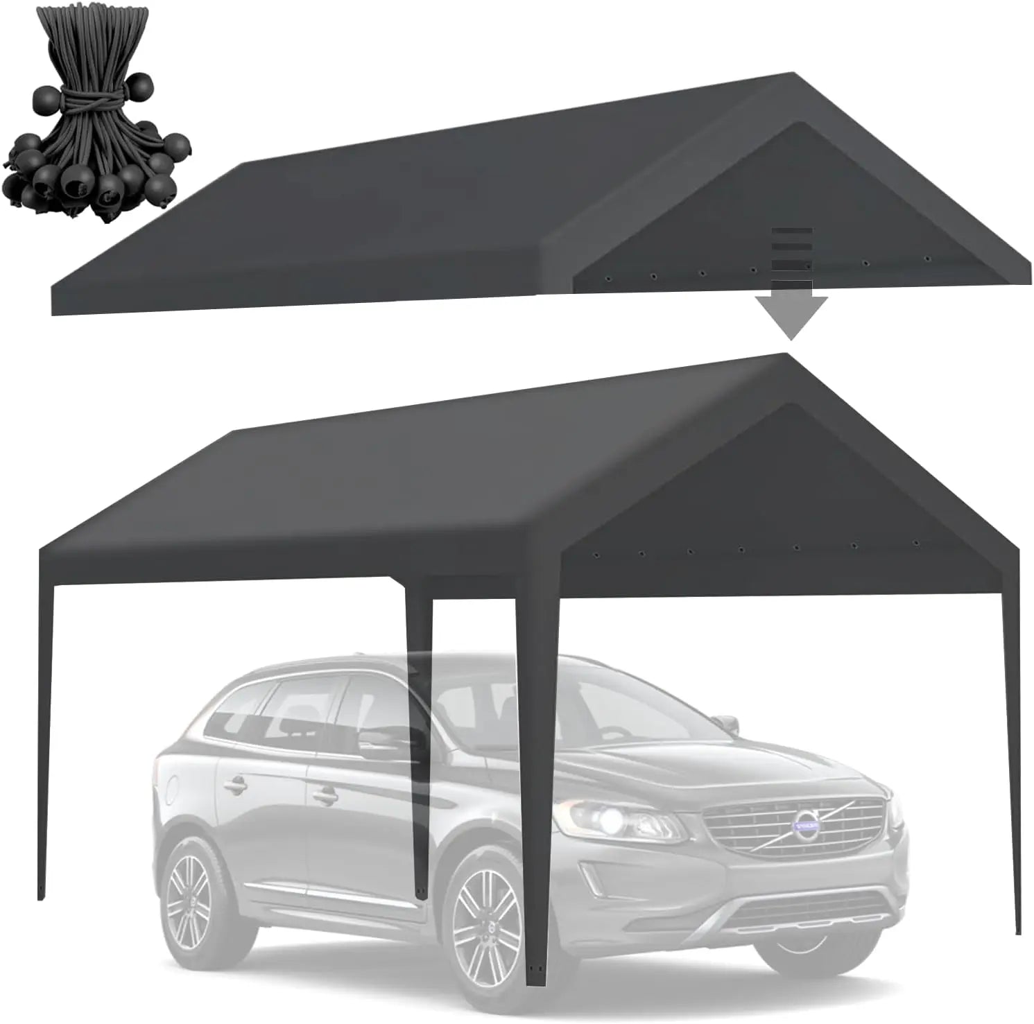 10x20 Heavy-Duty Carport Canopy Cover, Waterproof Replacement Top with Edge & Bungees (Frame Not Included)