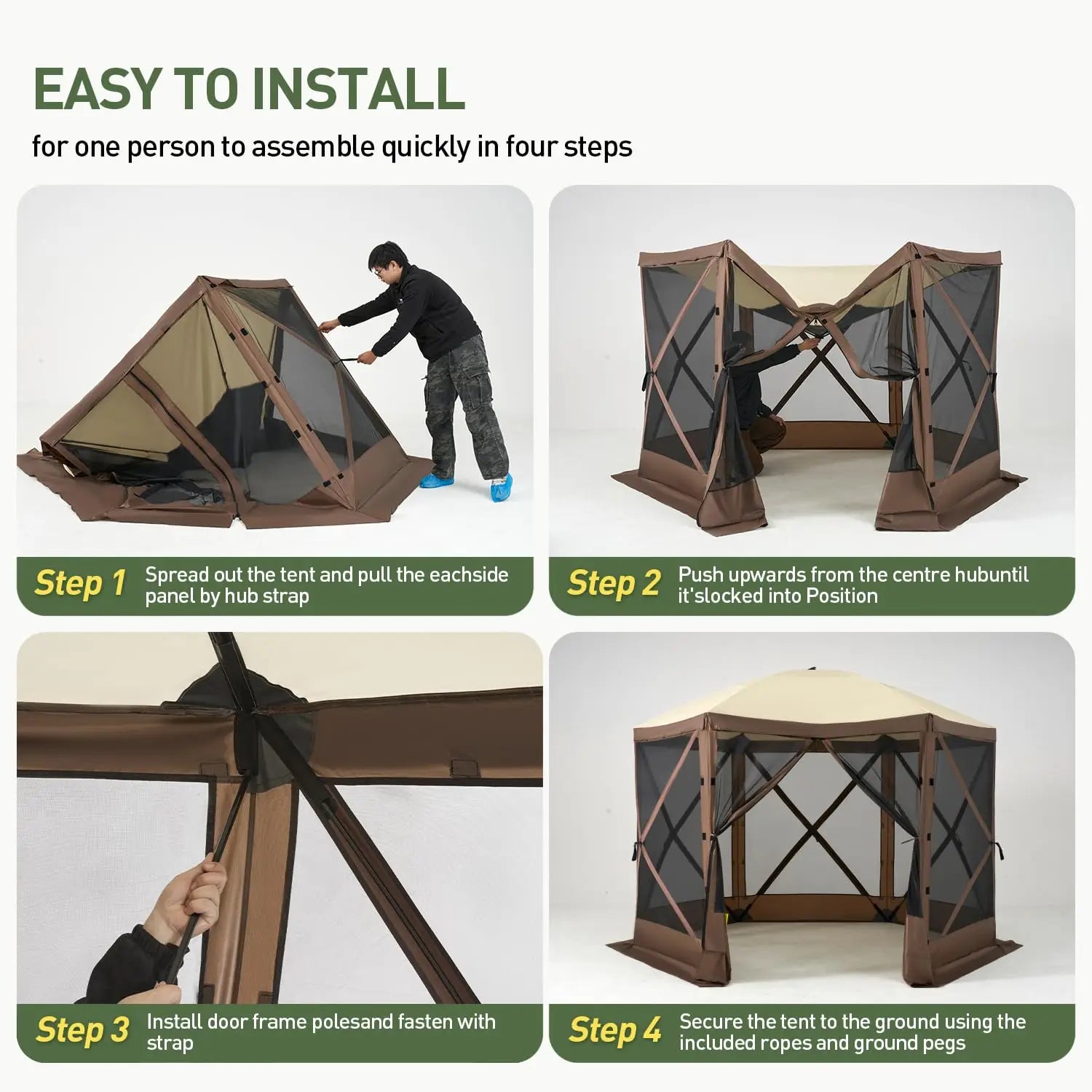 12x12 FT Pop Up Gazebo Screen Tent – 6-Sided Canopy with Carry Bag & Stakes, Outdoor Sun Shelter for Backyard & Camping
