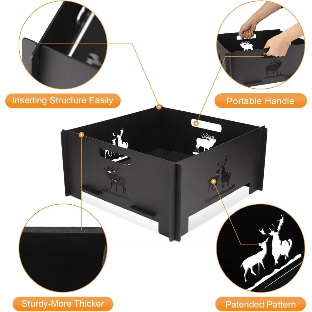Fire Pit 25 Inch Outdoor Outside Wood Burning Portable Firepit Log Stove Fireplace for BBQ Camping Campfire Bonfire Backyard
