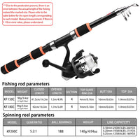 Portable Glass Fiber Telescopic Fishing Rod – Heavy Duty Baitcasting Fishing Pole