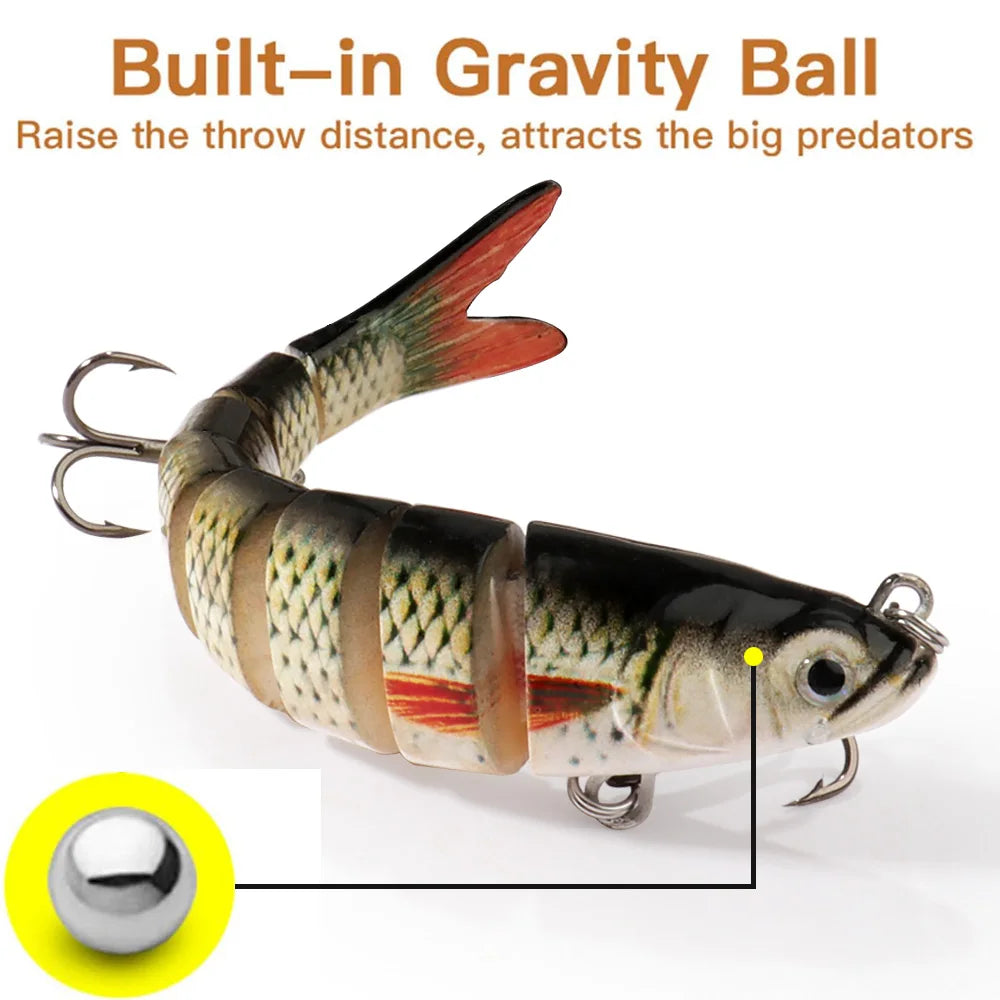 8-Segment Swimbait Fishing Lure – Slow Sinking Jointed Bass & Carp Hard Bait with Treble Hooks