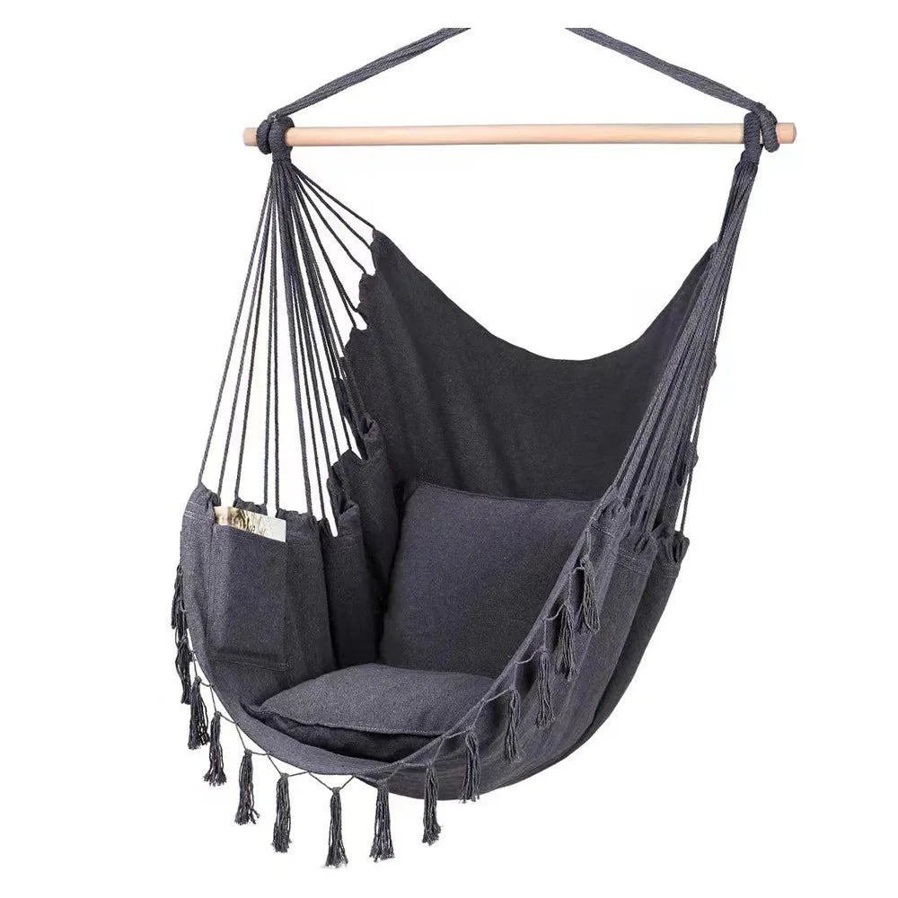 Heavy Duty Macrame Hanging Chair with Cushions (500lb Capacity) – Indoor/Outdoor Cotton Rope Swing Chair with Pocket