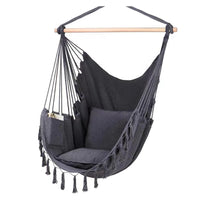 Heavy Duty Macrame Hanging Chair with Cushions (500lb Capacity) – Indoor/Outdoor Cotton Rope Swing Chair with Pocket
