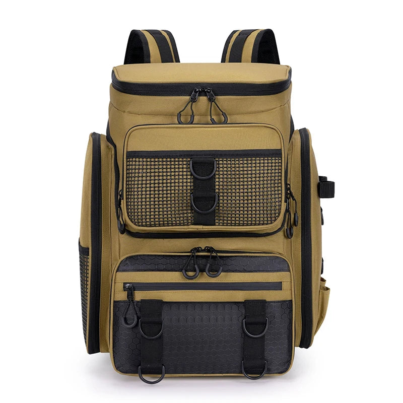 Heavy Duty Fishing Backpack with Rod Holders – Waterproof Multifunctional Tackle Storage Bag for Fishing & Hiking