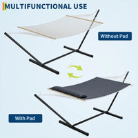 Heavy Duty Double Hammock with Steel Stand (475lb Capacity) – Breathable Cotton Rope Outdoor Hammock with Quilted Pad