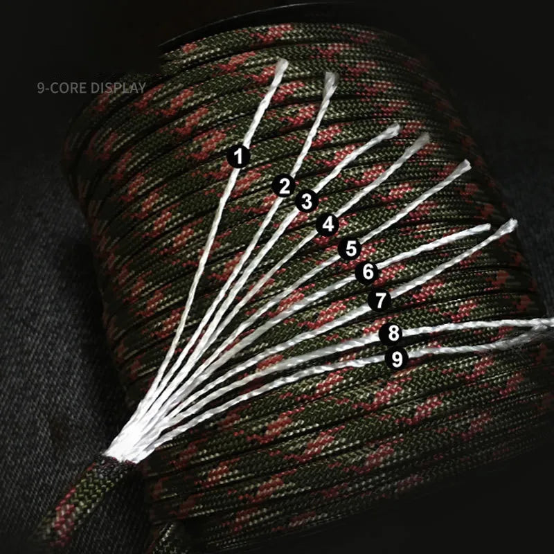 550 Military Standard 9-Core Paracord Rope 4mm for Outdoor Use