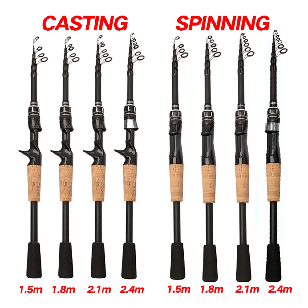 Ultra Lightweight Telescopic Baitcasting Fishing Rod – Carbon Fiber Spinning & Casting Rod with Wooden Handle