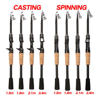 Ultra Lightweight Telescopic Baitcasting Fishing Rod – Carbon Fiber Spinning & Casting Rod with Wooden Handle