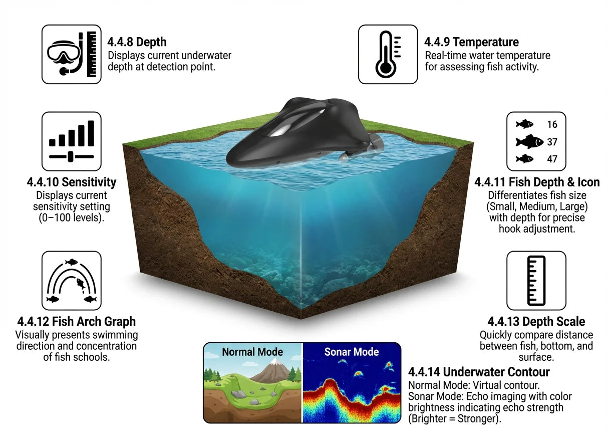 Remote-Controlled Sonar Fish Finder with App Wireless Depth Finder Fish Icons Wifi fish finder fishing fishfinder boat kayak