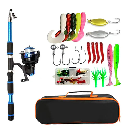 Fishing Pole Set with Telescopic Rod & Spinning Reel – Full Kit