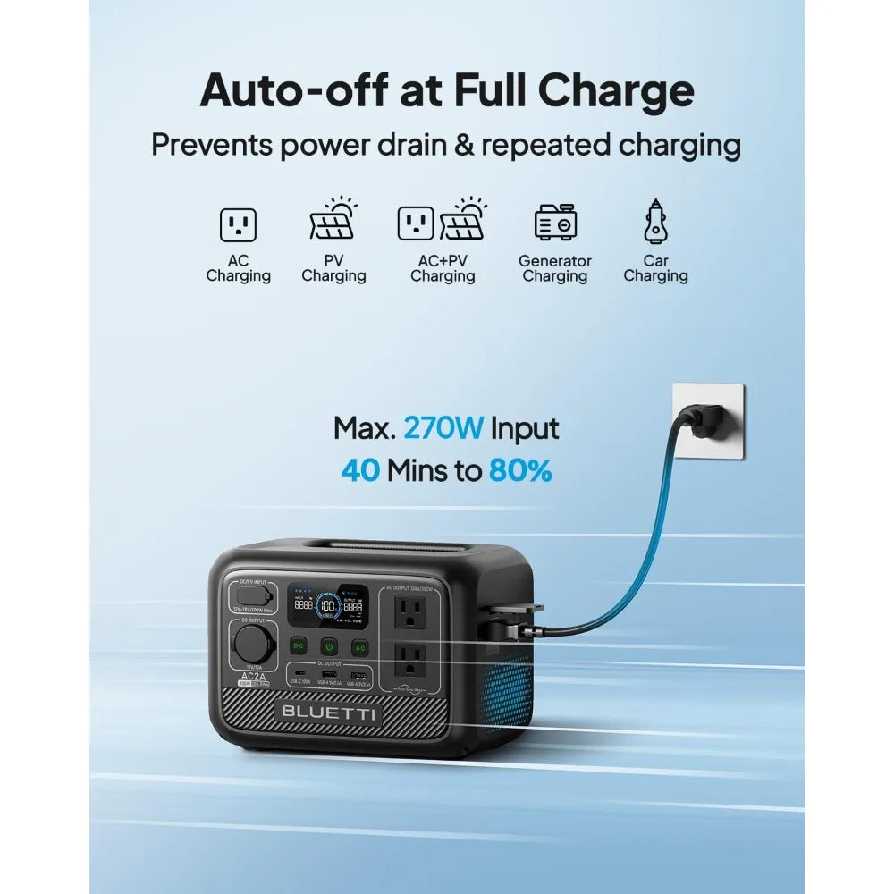 BLUETTI AC2A Portable Power Station – 204Wh LiFePO4 Battery, 300W (600W Power Lifting) AC Output, Solar Generator for Camping & Emergency Backup
