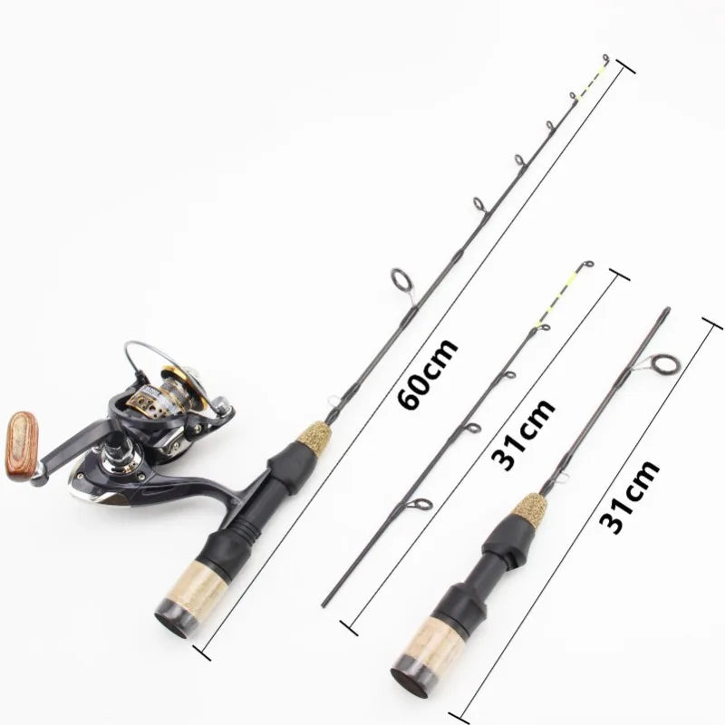 Heavy Duty Winter Ice Fishing Rod & Reel Combo – Carbon Fiber Ice Fishing Pole Set with 2 Tips