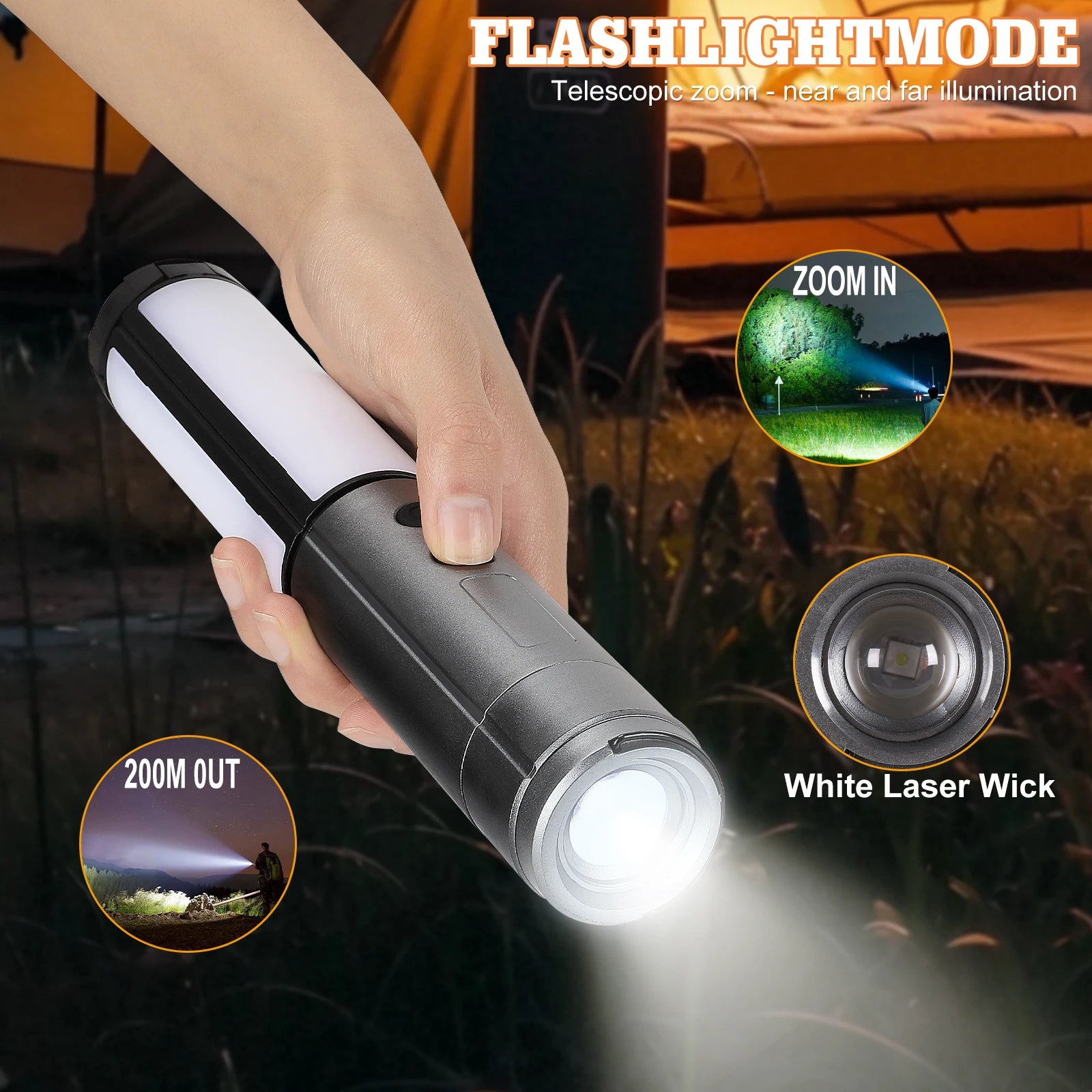 2-in-1 Rechargeable Camping Lantern & Flashlight with Hook
