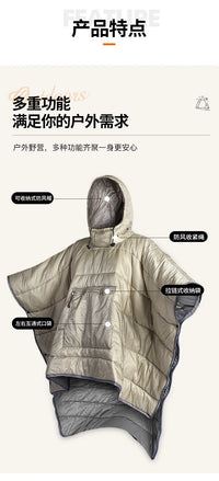 Unisex Wearable Sleeping Bag Poncho – Waterproof Windproof Hooded Camping Blanket for Travel & Outdoor Adventures