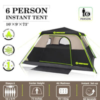 6 Person Instant Camping Tent – Waterproof Pop Up Tent with Rainfly, 60-Second Setup Automatic Family Shelter