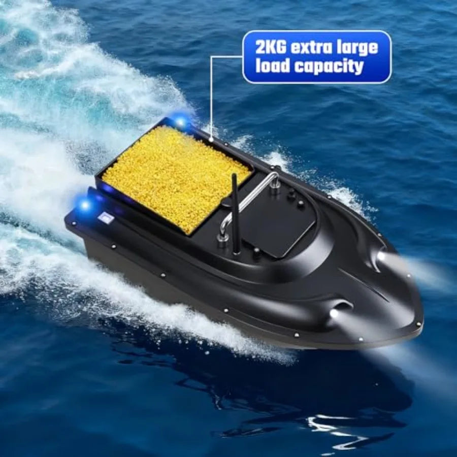 Remote Control Boat Fishing Drone with Bait Release 546-Yard Range Black Fishing Boat with 12000mAh Battery Dual Motor Battery